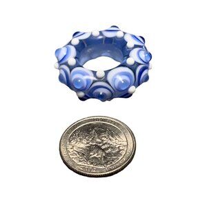 Handmade Lampwork Blue & White Glass Bead with Bumpy Textures - Jewelry Making